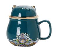 Tasse à thé en céramique Maneki-neko de 300 ml, grande capacité, mignonne, portable, séparation du thé, tasse à eau créative avec couvercle - vert - 301-400 ml