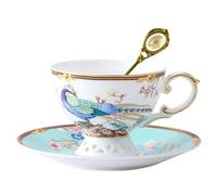 Tasse à thé en porcelaine anglaise avec bordure dorée - Ensemble de thé anglais vintage floral pour femme, cadeau élégant de mariage et de fête des mères en bleu (coffret cadeau inclus)