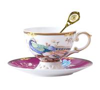 Tasse à thé en porcelaine anglaise avec bordure dorée - Ensemble de thé anglais vintage floral pour femme, cadeau élégant de mariage et de fête des mères en rouge (coffret cadeau inclus)