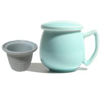 Tasse à thé en porcelaine céladon avec passoire intérieure et couvercle, jade chinoise avec 4 motifs optionnels, turquoise (brillant)