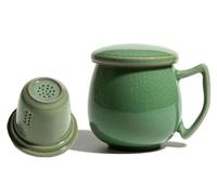 Tasse à thé en porcelaine céladon avec passoire intérieure et couvercle, jade chinoise avec 4 motifs optionnels, vert (pièces de hacking)