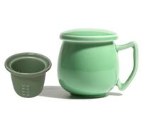 Tasse à thé en porcelaine céladon avec passoire intérieure et couvercle, vert jade, 4 motifs optionnels, vert (brillant)