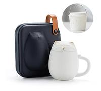 Tasse à thé en Porcelaine Faite à la Main avec infuseur et couvercle, Chat Mignon Kawaii pour Infuser des Feuilles en vrac à la Maison Bureau, Étui Portable Incassable de 350 ml Disponible (Blanc)