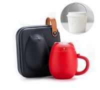 Tasse à thé en Porcelaine Faite à la Main avec infuseur et couvercle, Chat Mignon Kawaii pour Infuser des Feuilles en vrac à la Maison Bureau, Étui Portable Incassable de 350 ml Disponible (Rouge)