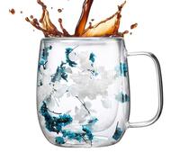Tasse à thé en verre à double paroi résistante à la chaleur avec fleurs