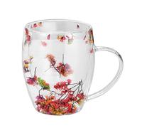 Tasse à thé en verre à fleu,Tasse en verre à fleurs - Tasse à expresso avec poignée - Tasse à boisson à double paroi, tasses à cappuccino, tasse isolée pour thé, lait, latte, cappuccino, jus, boisso