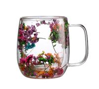Tasse à thé en verre à fleurs séchées - Structure transparente à double couche, accent floral fait à la main, prise en main confortable, construction | Tasse pour la maison, les boissons de ca
