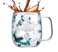 Tasse à thé en verre à fleurs séchées - tasses en verre à double paroi | tasse à double paroi avec fleurs séchées pour café, tasse en verre à double paroi avec fleurs séchées résistante à la chaleur