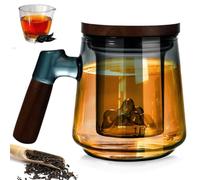 Tasse à thé en verre avec couvercle et passoire, 500 ml, avec poignée en bois, grandes tasses à thé en verre borosilicate, pour le thé en vrac, les amateurs de thé, cadeau pour les amateurs de thé