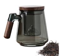 Tasse à Thé En Verre Avec Couvercle Et Passoire: Mug Thé En Verre Borosilicate Transparent Avec Poignée En Bois, Theiere Avec Infuseur Pour Les Boissons, Le Thé Noir, Le Café Glacé, Les Sachets De Thé