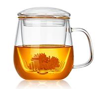 Tasse à thé en verre avec couvercle transparent et infuseur, 520 ml,Tasse épaisse et durable pour les amateurs de thé pour infuser du jasmin en vrac, thé vert et noir