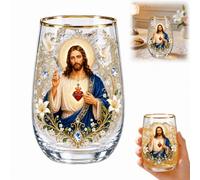 Tasse à thé en verre avec prière du matin 2026 ml, 414 ml, élégante verrerie à bord doré, tasse de prière inspirante, ensemble de verrerie Jésus et Marie, tasse décorative élégante pour la foi, cadeau