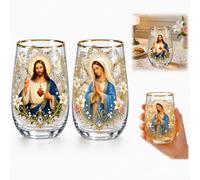 Tasse à thé en verre avec prière du matin 2026 ml, 414 ml, élégante verrerie à bord doré, tasse de prière inspirante, ensemble de verrerie Jésus et Marie, tasse décorative élégante pour la foi, cadeau