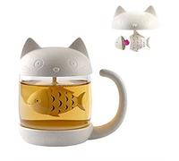 Tasse à thé en verre chat, bouteille d'eau avec infuseur à thé en forme de poisson, Passoire Filtre Tassen de café 250ML
