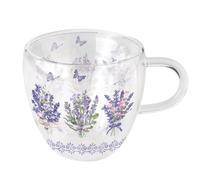 Tasse à thé en verre double paroi Lavande et papillons