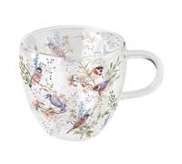 Tasse à thé en verre double paroi oiseaux et branches fleuries