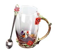 Tasse à thé en verre, tasse à café en verre | Tasse et cuillère pour femme, tasse à boire florale pour la Saint-Valentin, ensemble élégant de cuillères à café pour grand-mère, mère, épouse, petite