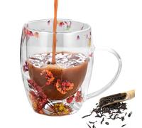 Tasse à thé en verre transparent à double paroi avec poignée unique | Gobelet pour cappuccino, latte, expresso, thé, jus, lait