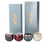 Tasse à thé ensemble de 4 tasses à thé en céramique faites à la main, ensemble de 4 pièces, tasse maître Jianzhan unique avec boîte cadeau, bol à thé vintage élégant pour la maison (couleur