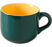 Tasse à thé et à café XXL en céramique avec poignée - 650 ml - Grandes tasses à café - Pour café, thé, céréales, soupe - En porcelaine - Avec poignée - Vert/jaune