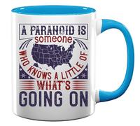 Tasse à thé et café en céramique « A Paranoid is Someone who Knows a Little of What's Going on » - Bleu clair