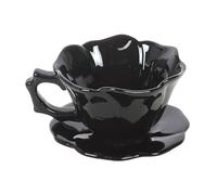 Tasse à thé et soucoupe à la rose noire | Ensemble de tasse à thé gothique sculptée en motif de rose fleurie | Duo tasse et assiette en céramique de 250 ml | Articles d'intérieur esthétiques sombres |
