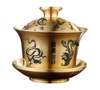 Tasse à thé et soucoupe en laiton avec couvercle pour dragon et phénix 8,5 | Design rétro vintage en laiton avec couvercle de soucoupe adapté pour les salons de thé, les restaurants