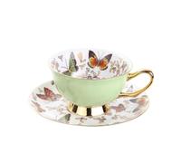 Tasse à thé et soucoupes en céramique, tasse Esppresso, tasse en porcelaine avec bordure dorée, ensemble de tasses à thé floral pour fête, décoration d'intérieur, glaçage réactif, 6.8oz (green, 1pcs)