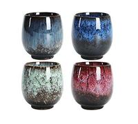 Tasse à thé Japonaise, Ensemble de Tasses à thé en céramique, Ensemble de 4 Tasses à la Main, Multicolores, émaillée flambée, pour la Maison, Le Bureau, Les Cadeaux