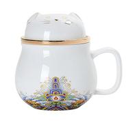 Tasse à thé Maneki-neko en céramique de 300 ml, grande capacité, mignonne, portable, séparation du thé, tasse à eau créative avec couvercle - Invite la richesse et le rat doré blanc - 301-400 ml