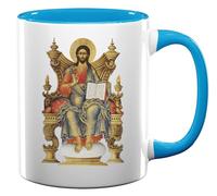 Tasse à thé ou café en céramique avec icône orthodoxe orientale de Jésus Christ Bleu clair