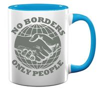 Tasse à thé ou café en céramique avec inscription « No Borders Only People Handshake World » - Bleu clair