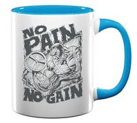 Tasse à thé ou café en céramique avec inscription « No Pain No Gain Biceps Curl Bodybuilder » - Bleu clair