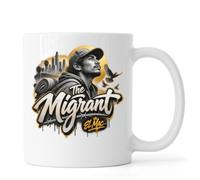 Tasse à thé ou café en céramique avec inscription Young Migrant Man Looking Upward Blanc