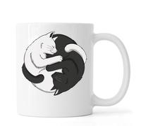 Tasse à thé ou café en céramique avec motif de chaton Yin et Yang Blanc