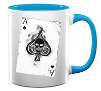 Tasse à thé ou café en céramique avec motif tête de mort Ace of Spades Bleu clair