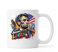 Tasse à thé ou café en céramique avec portrait coloré d'Abraham Lincoln Blanc
