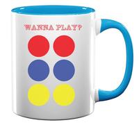 Tasse à thé ou café en céramique avec slogan humoristique Wanna Play Bleu clair