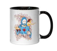 Tasse à thé ou café en céramique Jésus Christ Sacré-Cœur catholique Art chrétien Noir