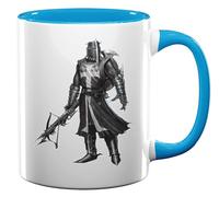 Tasse à thé ou café en céramique Motif croisé du Moyen-Âge Noir Arbalète Bleu clair