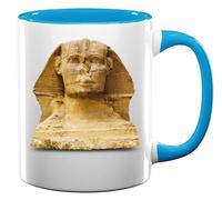 Tasse à thé ou café en céramique Motif grand sphinx de Gizeh Égypte Bleu clair
