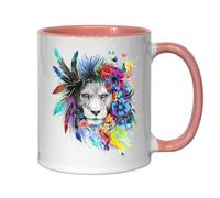 Tasse à thé ou café en céramique Motif lion coloré Rose