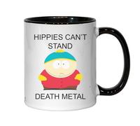 Tasse à thé ou café en céramique noire avec inscription « HIPPIES CAN'T STAND »