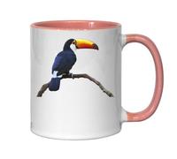 Tasse à thé ou café en céramique rose avec bec de quille et perroquet