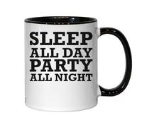 Tasse à thé ou café en céramique « Sleep All Day Party All Night » - Noir