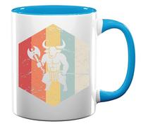 Tasse à thé ou café en céramique style rétro délavé mythologie grecque minotaure bleu clair