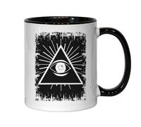 Tasse à thé ou café minimaliste Illuminati Pyramide All Seeing Eye Faded Art Céramique Noir