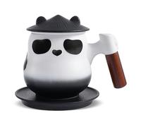 Tasse à thé panda avec infuseur et couvercle - Tasse à thé en céramique avec passoire, poignée en bois, cadeau mignon pour femmes et collectionneurs - Parfait pour les amateurs de thé (noir et blanc)