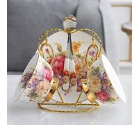 Tasse À Thé Porcelaine, 200Ml, Service De Thé Anglaise, Service De Café avec des Fleurs, Un Plateau De Café en Porcelaine, Une Tasse À Café Florale avec Soucoupe Et Une Cuillère,B