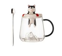 Tasse à thé, tasse mignonne, motif animal adorable, tasse multifonction colorée pour lait, chocolat chaud, cocktails, 380 ml, 11,9 x 13,3 cm, matériaux en verre et céramique